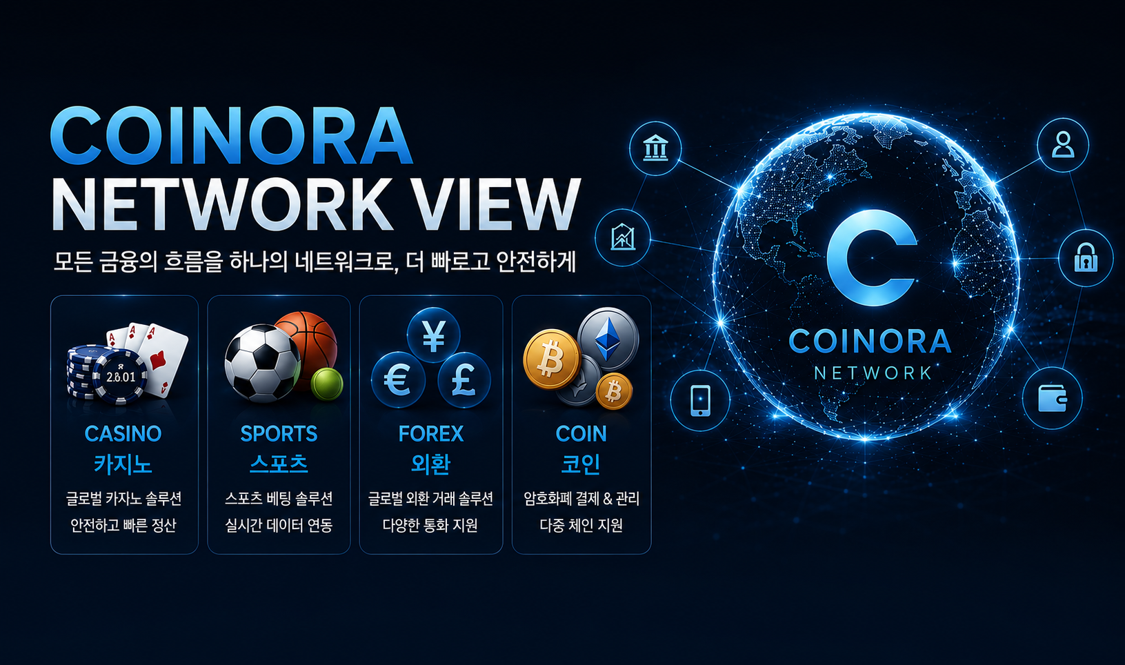 COINORA 네트워크 뷰와 글로벌 디지털 자산 사용처